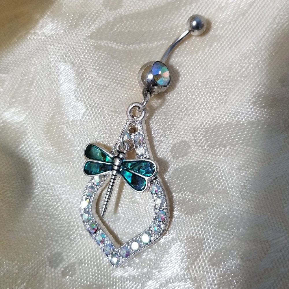 New Handcrafted Abalone Shell Dragonfly Belly Ring   14G